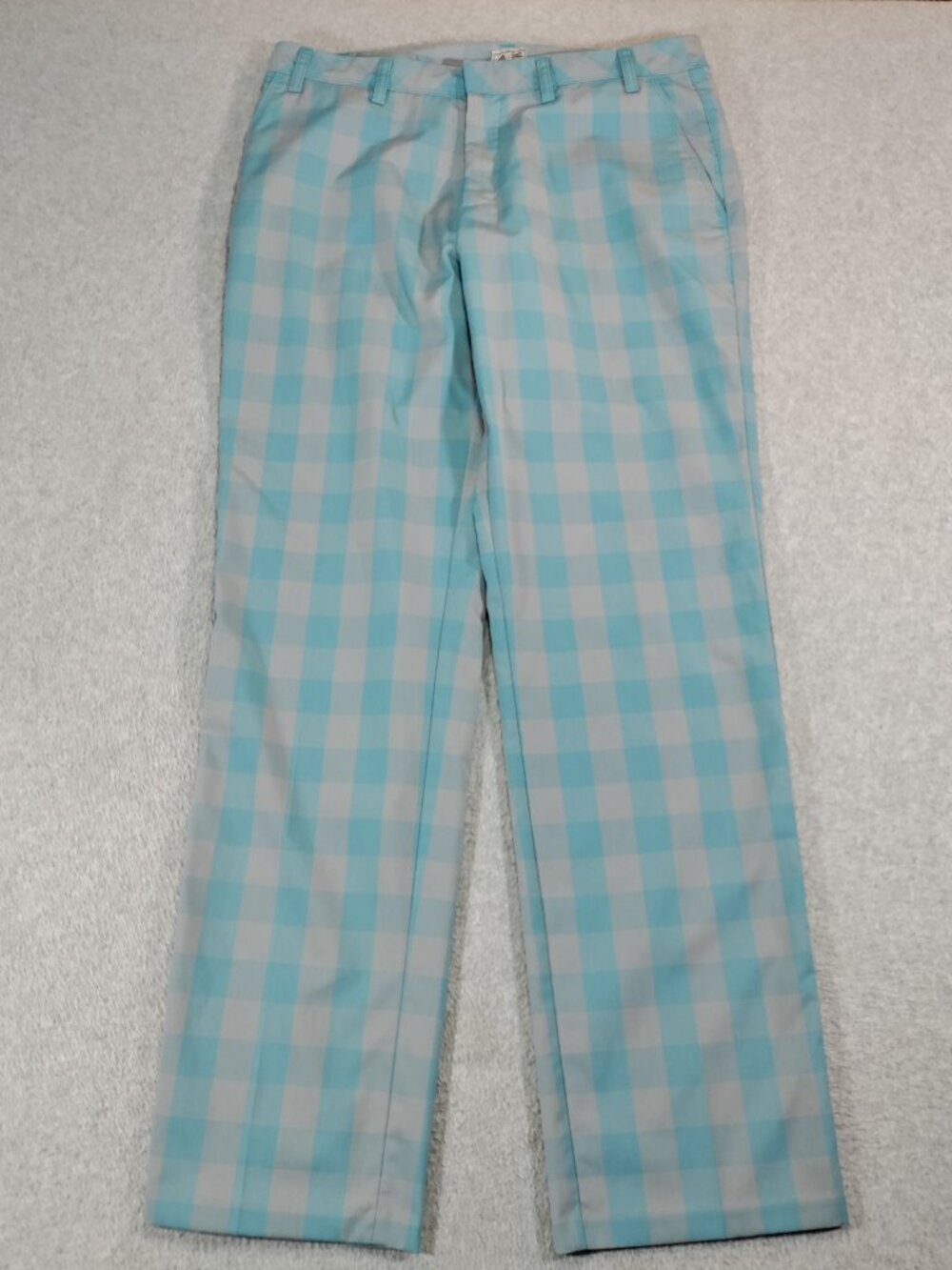 Adidas Golf Plaid Pants Mens 33x32 Mercury Turquoise Gray Check Stretch